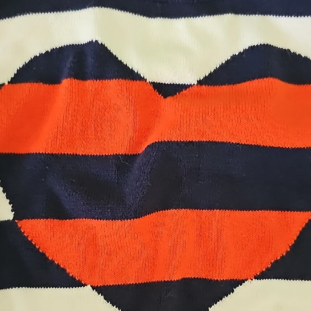 VINTAGE Gymboree Striped Sweater Navy Orange Vibrant Heart Girls Size 7-8